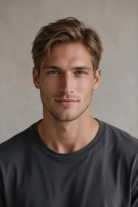 Luca's preview: a shorter textured crop with a side part and a defined beard edge. Same face.